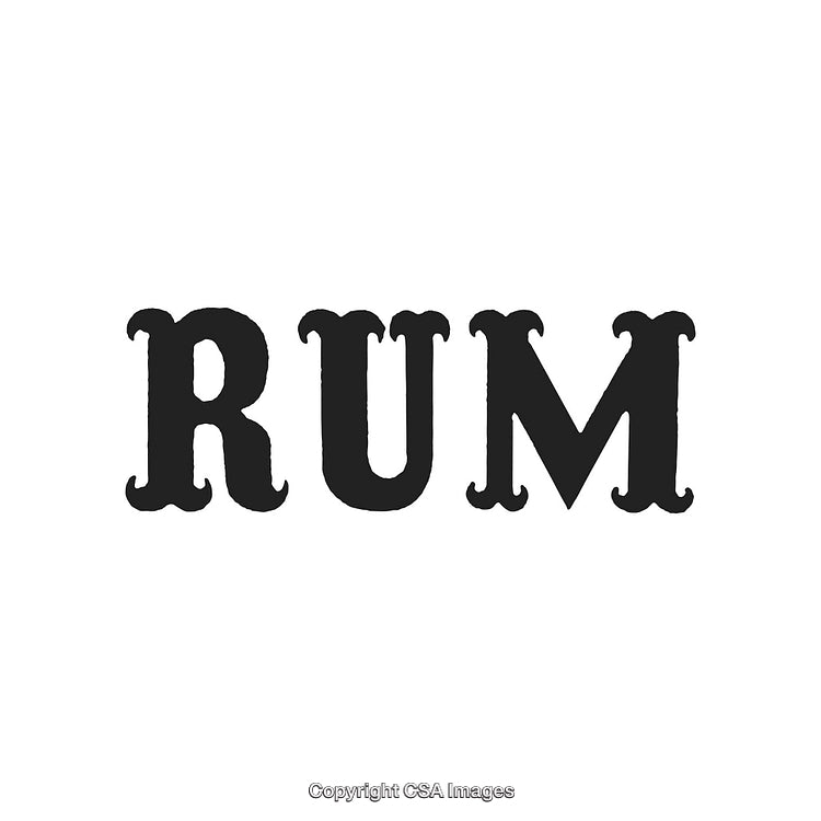 Vintage Styled Black Rum Lettering on a White Background
