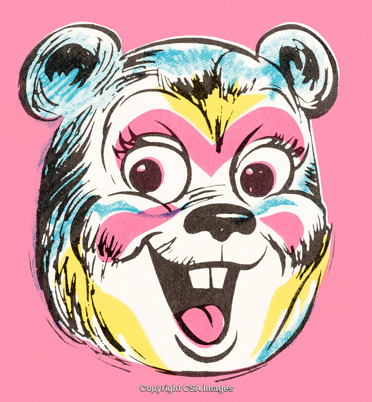 Vibrant Cartoon Bear Illustration With Playful Expression on Pink Background