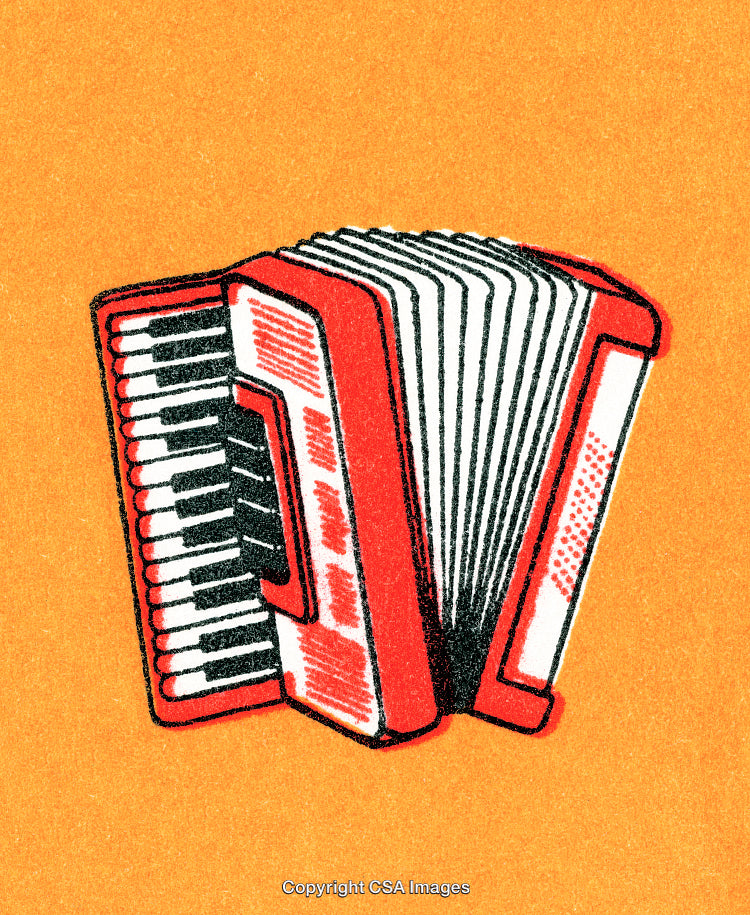 Illustration of a Vintage Red and White Accordion with Orange Background