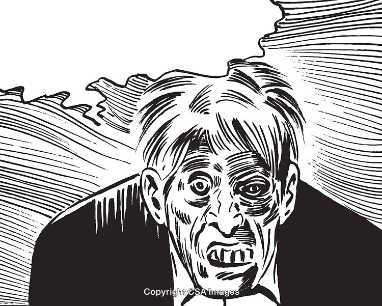 Expressive Black and White Illustration Featuring a Dramatic and Intense Portrait
