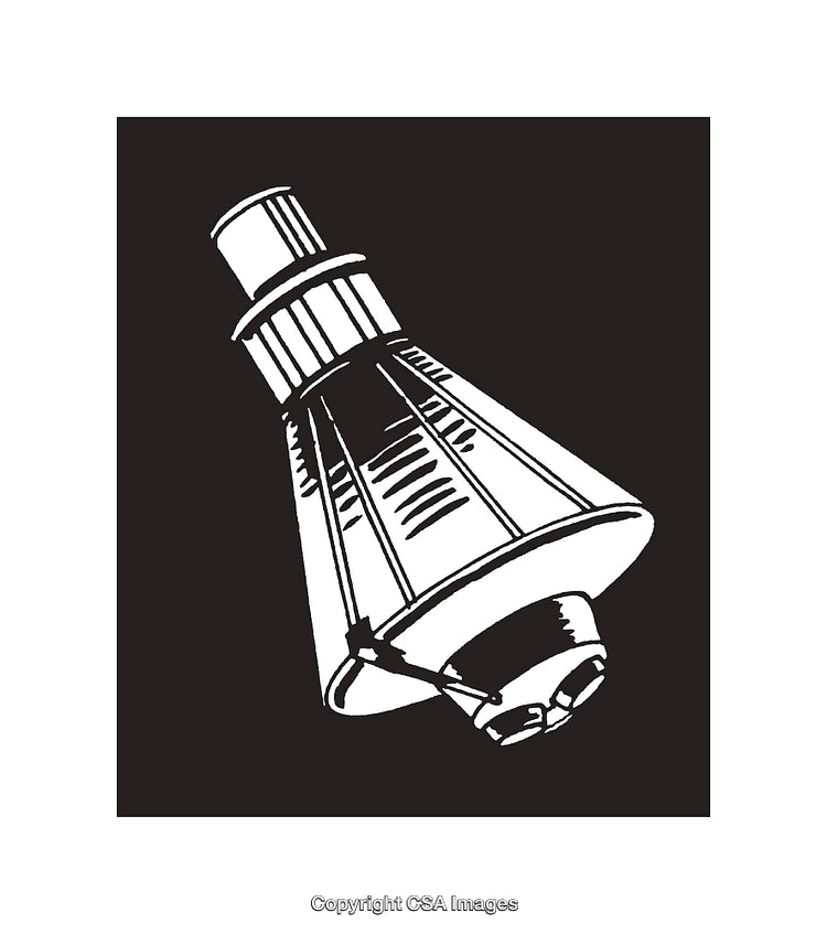 Black and White Spacecraft Line Art Illustration on Dark Background