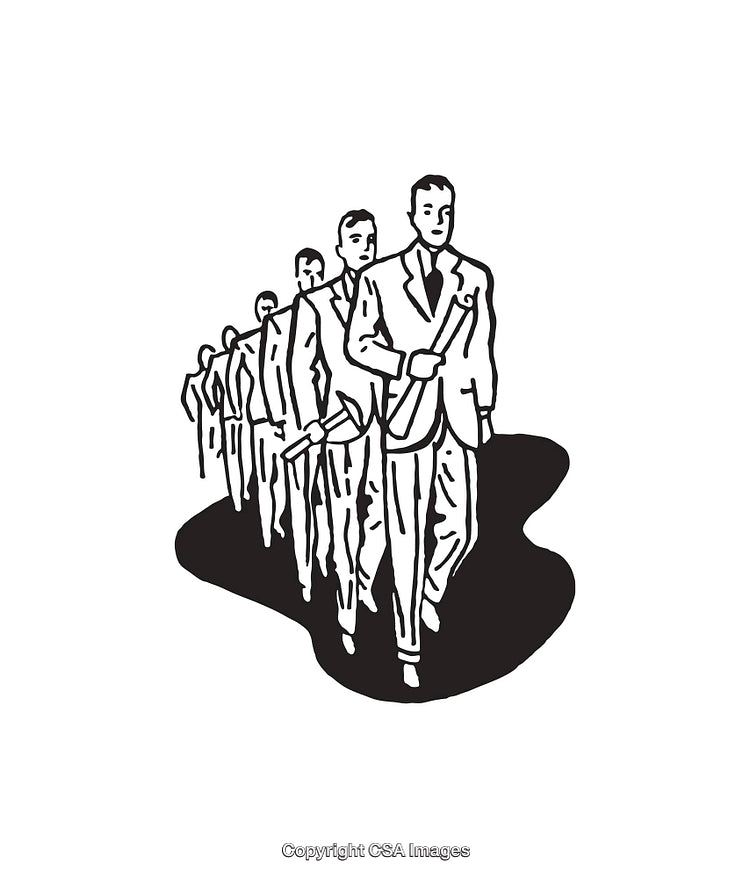 Black and White Line Art of Businessmen in Formation Symbolizing Unity
