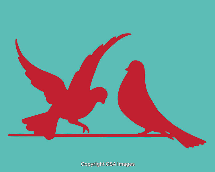 Red Line Art Silhouettes of Birds on Teal Background