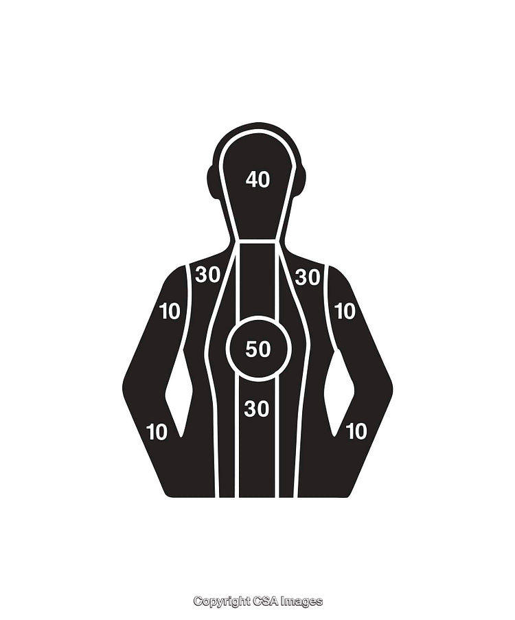 Black and White Target Practice Silhouette with Numbered Zones