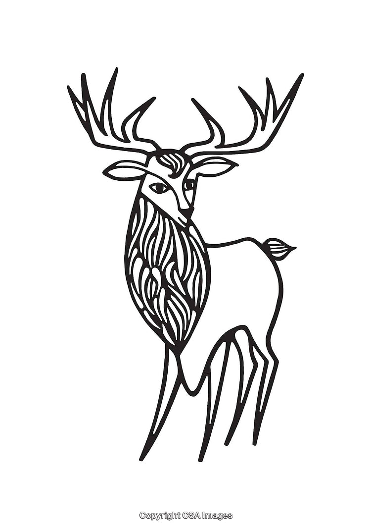 Illustration of a Stylized Deer Featuring Intricate Line Art in Black and White