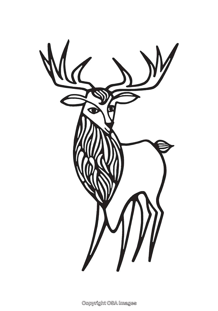 Illustration of a Stylized Deer Featuring Intricate Line Art in Black and White