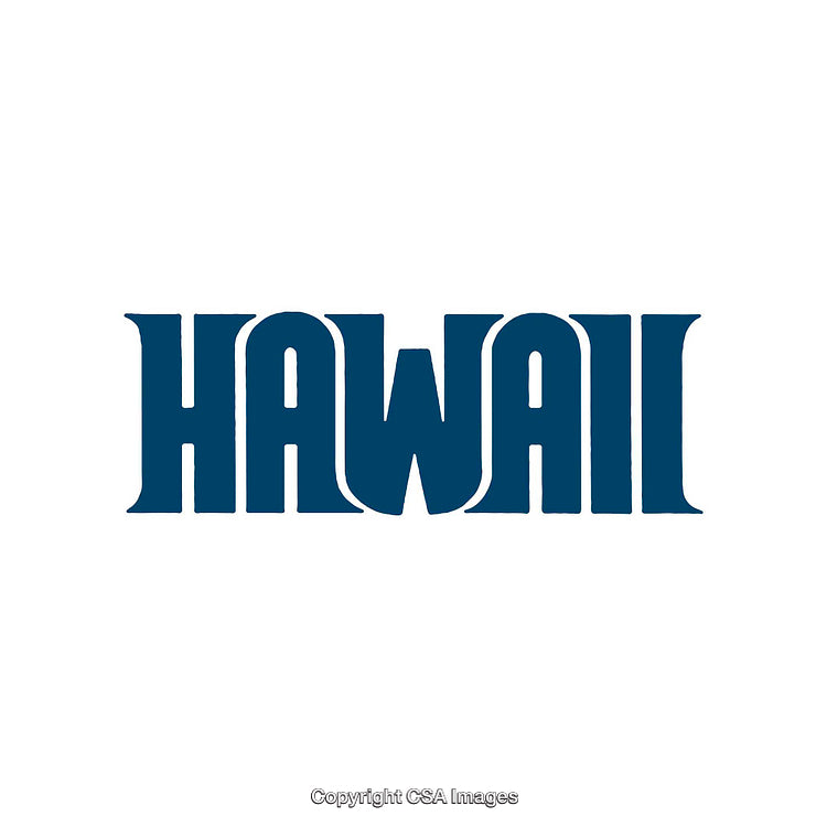 Blue Retro Font Depicting The Word 'Hawaii' in a Minimalist Style