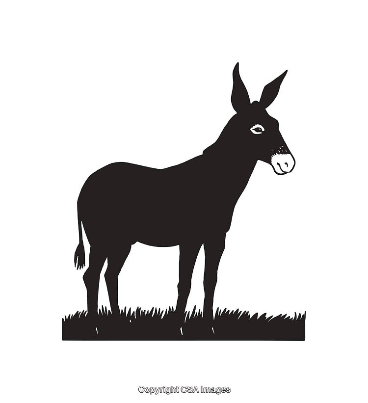 Silhouette of a Donkey in Black and White Line Art Illustration