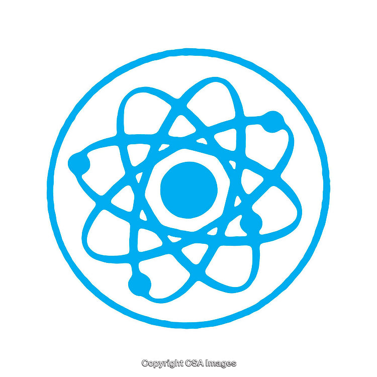 Blue Atomic Symbol Illustration Representing Science, Energy, and Innovation