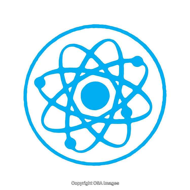 Blue Atomic Symbol Illustration Representing Science, Energy, and Innovation