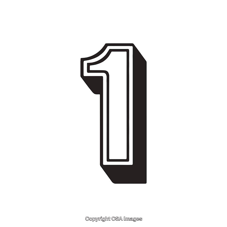 Bold Number One in Black and White with Shadow Effect