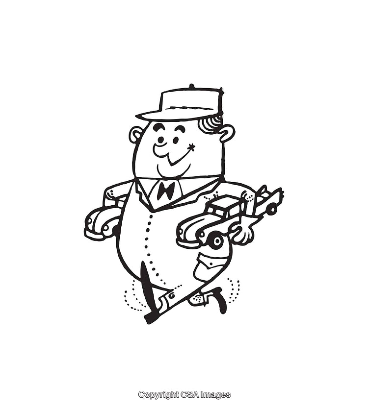 Playful Retro Style Black and White Illustration of a Joyful Character