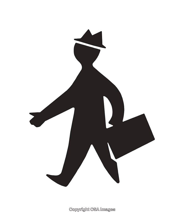 Silhouette of a Person Carrying a Briefcase and Wearing a Hat Icon