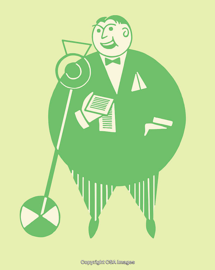 Retro Style Vector Artwork of a Gentleman in Green Line Art