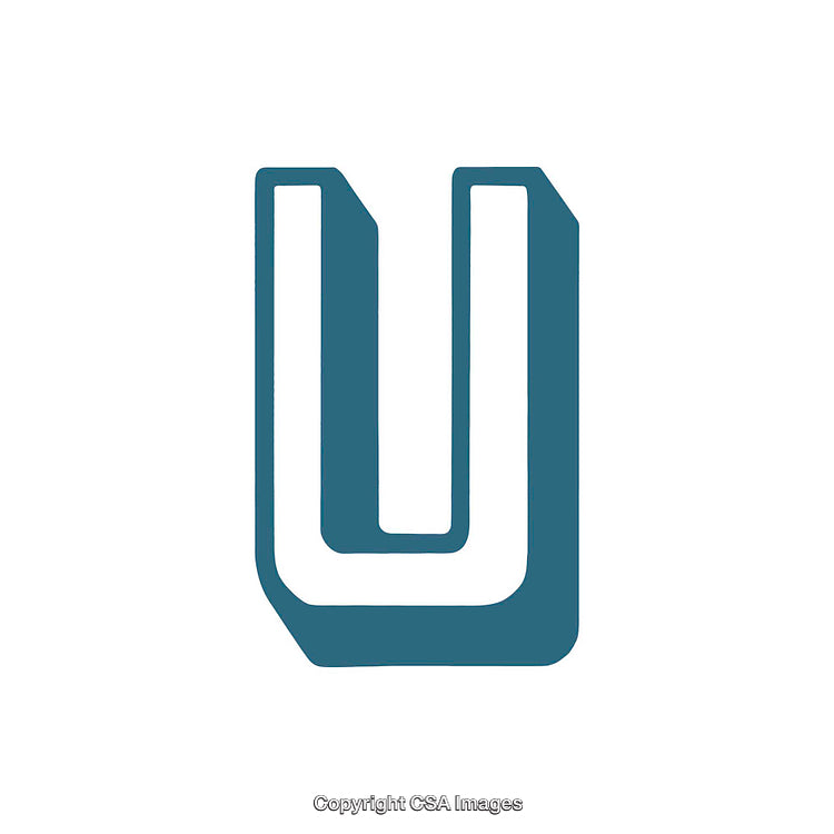 Stylized Blue Letter U Art Illustration on White Background