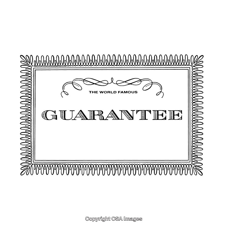 Vintage Guarantee Certificate Design in Black and White with Ornamental Border