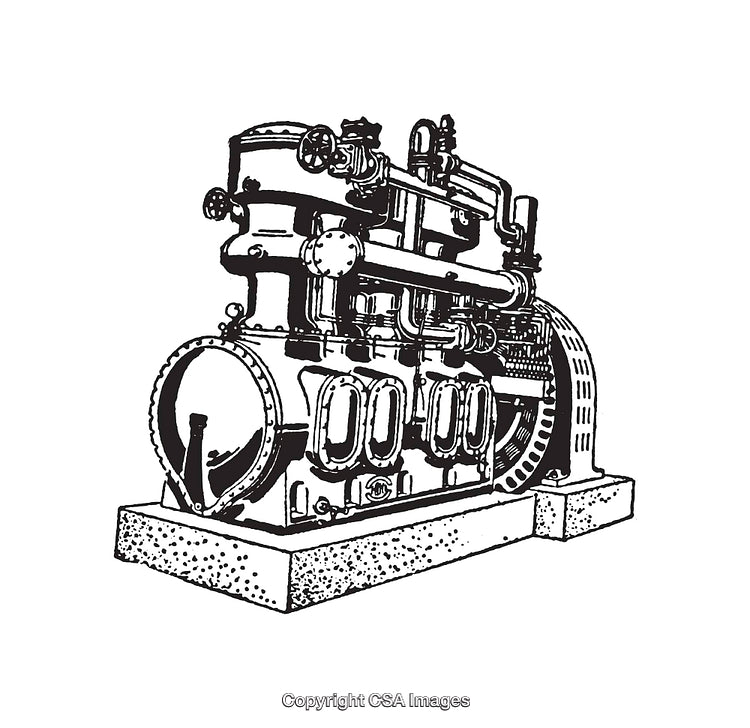 Vintage Industrial Machine Black and White Line Art Illustration