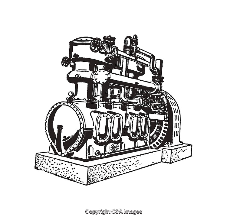 Vintage Industrial Machine Black and White Line Art Illustration