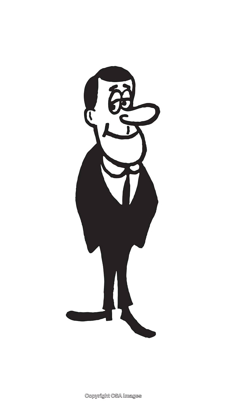 Black and White Cartoon Illustration of a Happy Businessman in a Suit