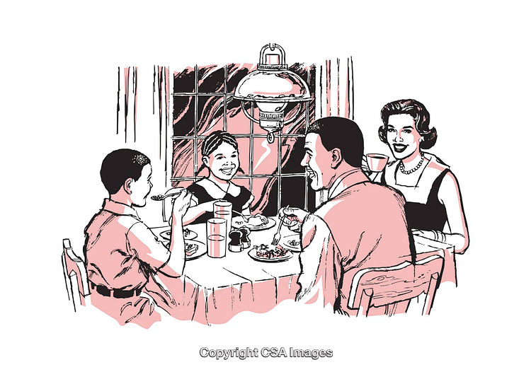 Vintage Family Illustration of a Dinner Gathering at Home