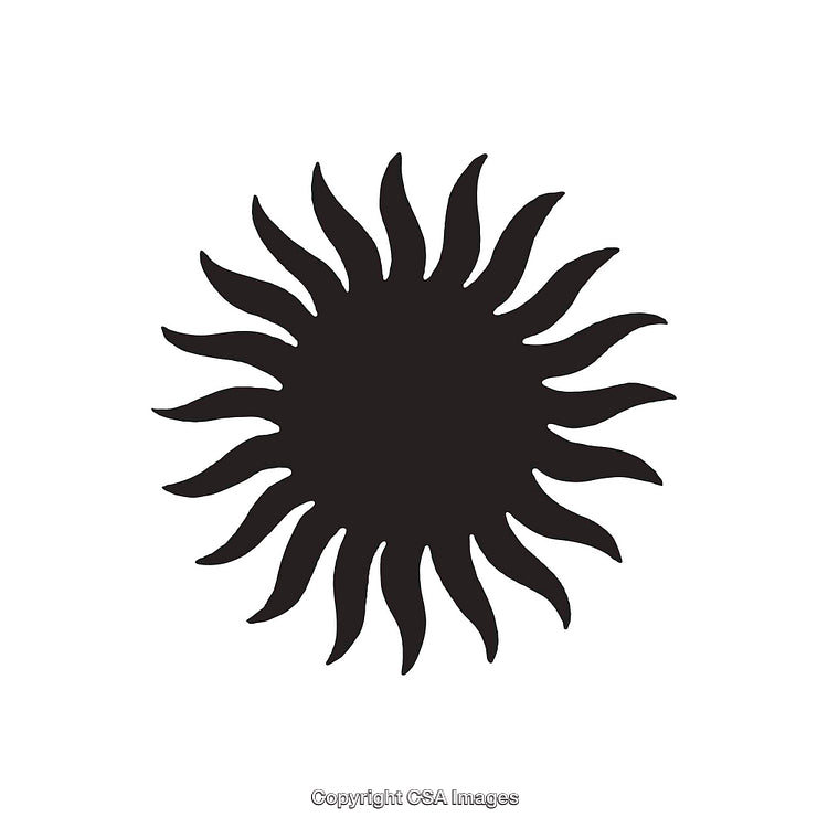 Black Sun Silhouette With Abstract Wavy Rays on White Background