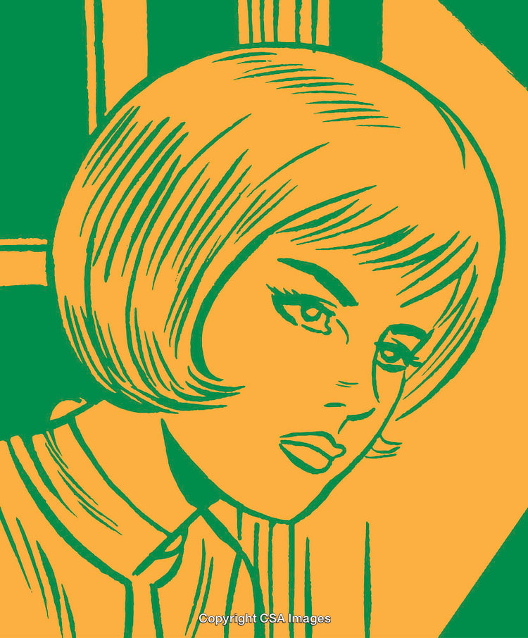 Retro Pop Art Illustration of a Woman in Thoughtful Expression