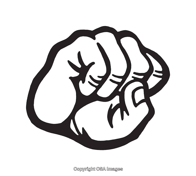 Black and White Line Art Illustration of a Closed Fist Gesture