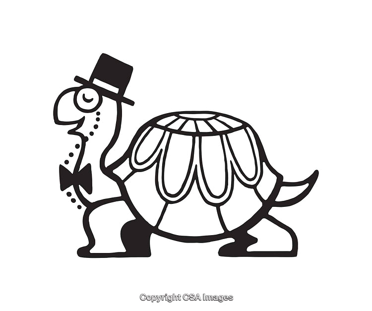 Charming Line Art Illustration of a Turtle Wearing a Hat and Bow Tie