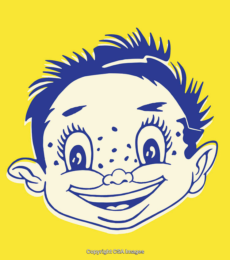 Playful Cartoon Style Smiling Face Line Art Illustration with Bright Colors