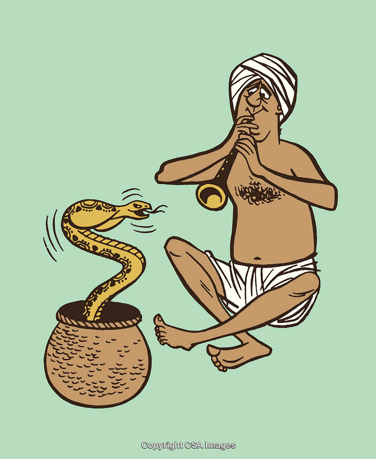 Colorful Illustration of a Snake Charmer and a Dancing Cobra