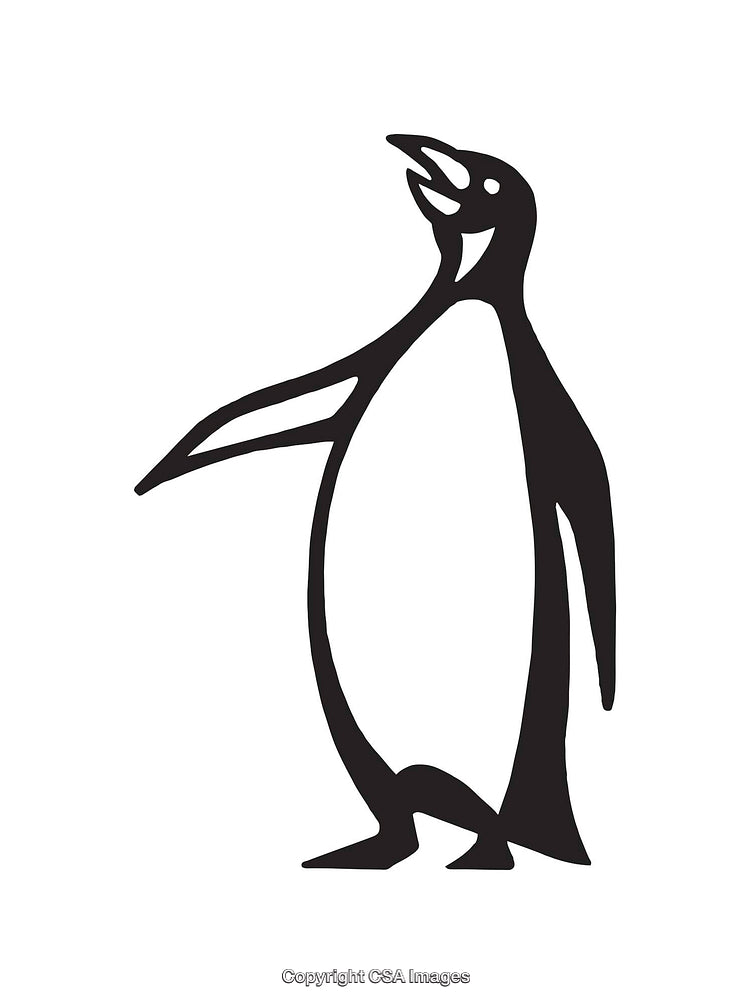 Black and White Line Art of a Penguin Standing Upright