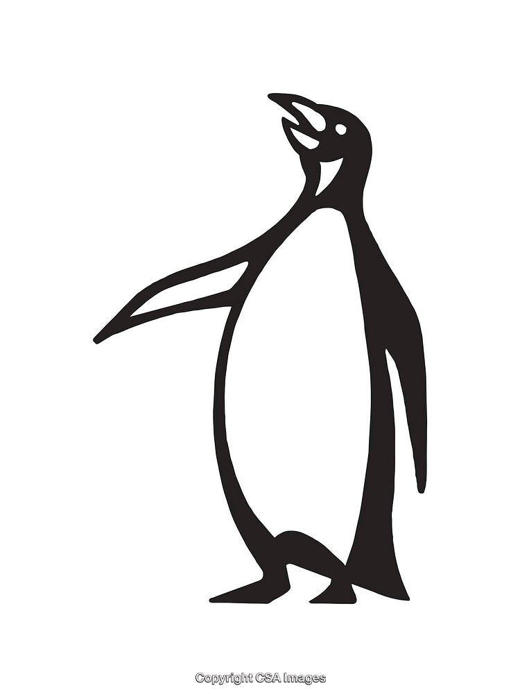 Black and White Line Art of a Penguin Standing Upright