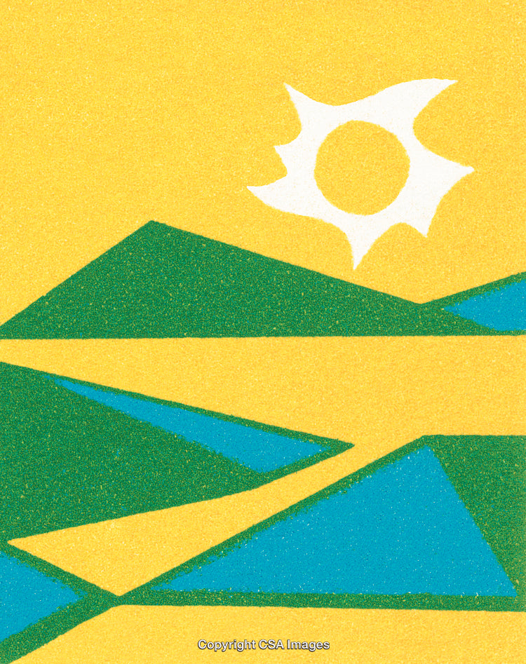 Abstract Geometric Landscape With Sun and Minimalist Design