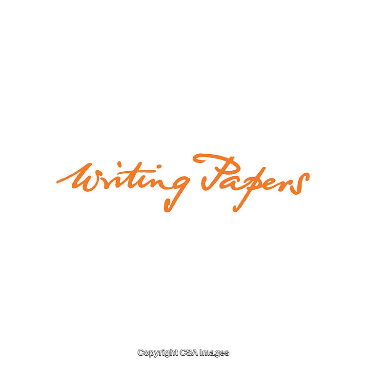 Handwritten Orange Text Depicting Writing Papers on a White Background