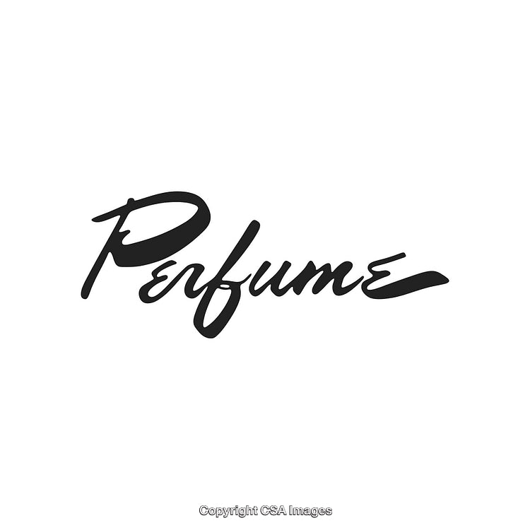 Elegant Perfume Logo in Black Script on a White Background