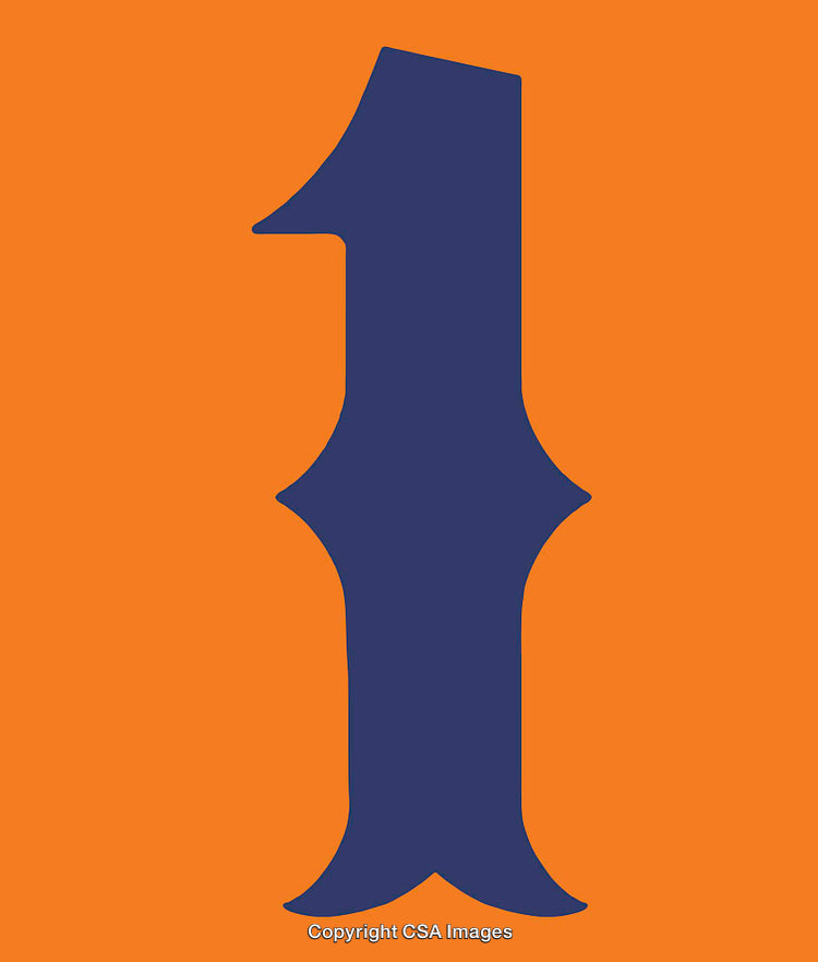 Artistic Number One in Blue on Orange Background