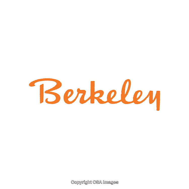 Orange Berkeley Text Logo on White Background in Stylized Font