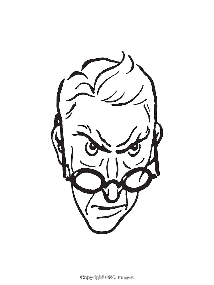 Black and White Illustration of a Serious Face Wearing Glasses