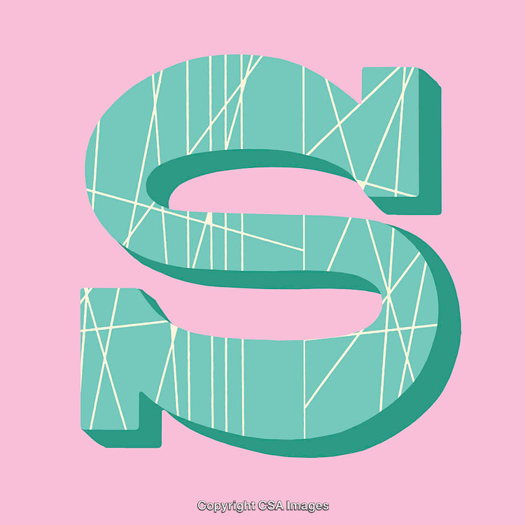 Colorful Stylized Letter S With Artistic Textures on Pink Background