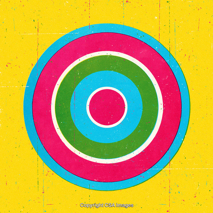 Colorful Target Circles with Vibrant Retro Style on Yellow Background