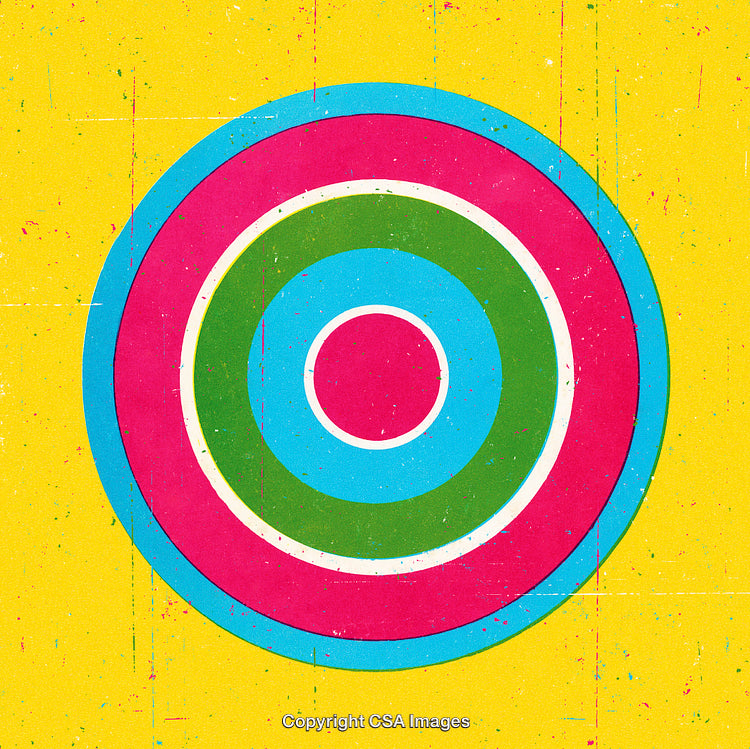 Colorful Target Circles with Vibrant Retro Style on Yellow Background