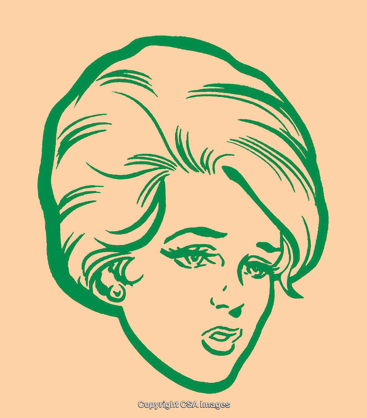 Retro Illustration of a Woman's Face in Green on Beige Background
