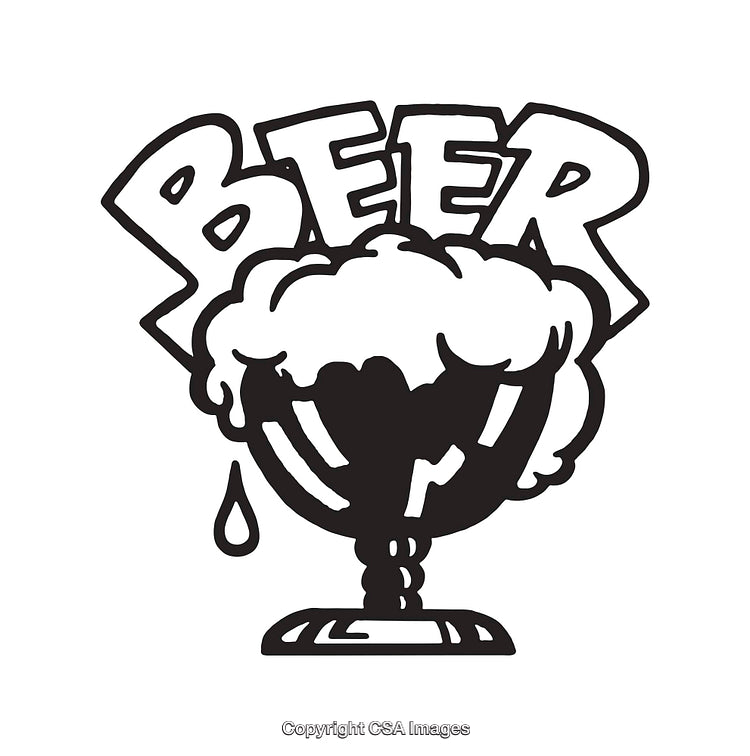 Retro Black and White Beer Line Art with Foam and Dripping Design