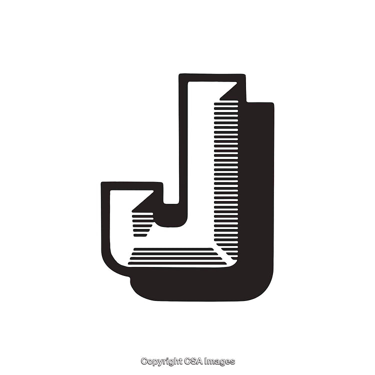 Monochrome Artistic Design of Stylized Letter J With Line Patterns