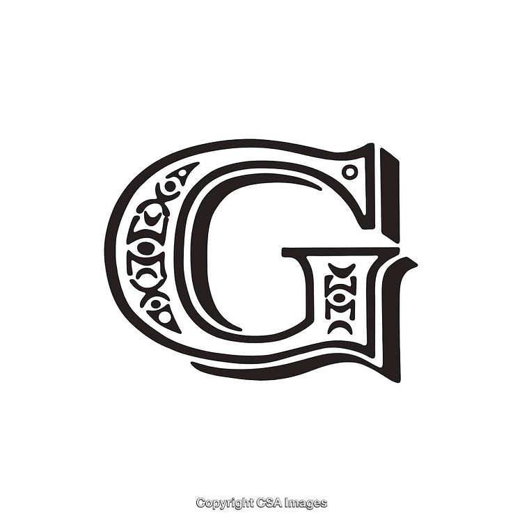Decorative Letter G Featuring Ornamental Patterns on White Background