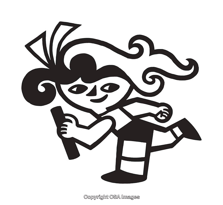 Dynamic Black and White Line Art Illustration of Running Character