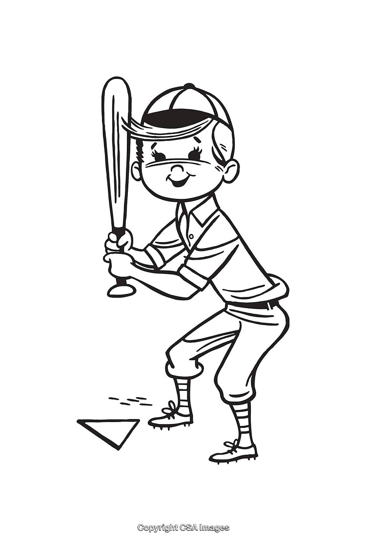 Line Art Illustration of a Baseball Player Holding a Bat