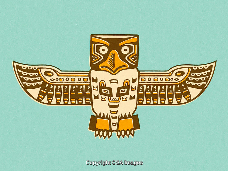 Abstract Totem Pole Art with Eagles and Tribal Geometric Patterns