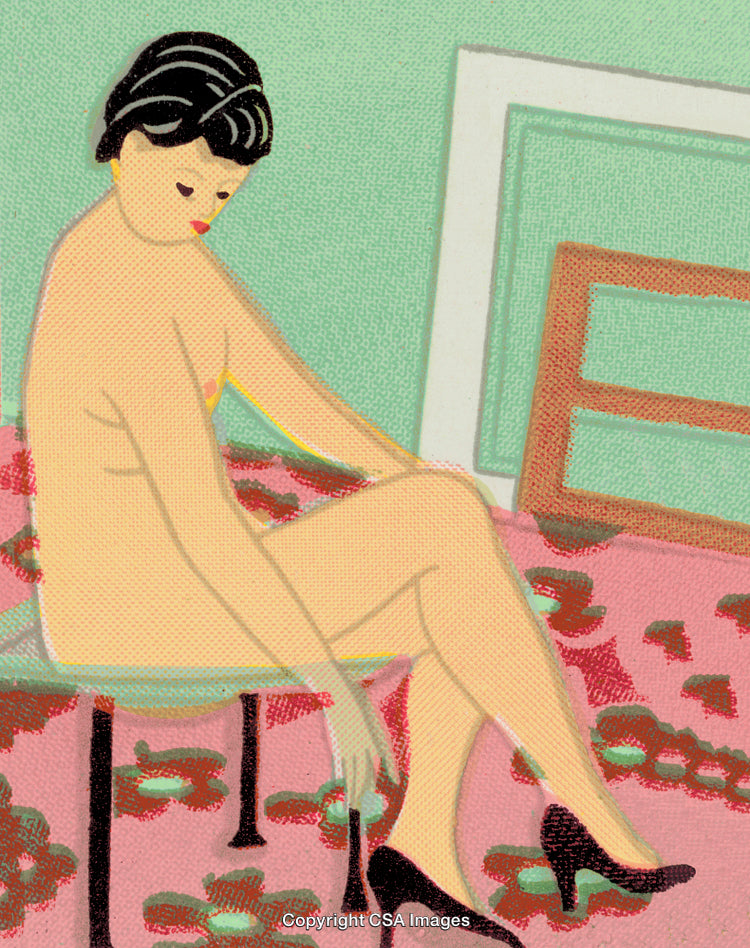 Minimalist Art Style Portrait of a Seated Woman in an Interior Setting