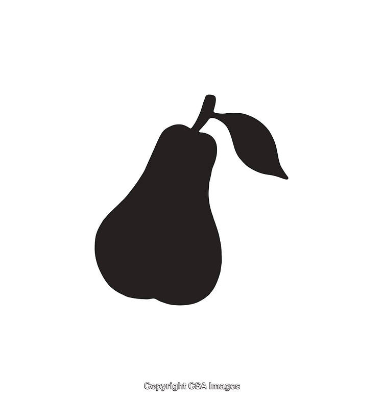 Black And White Pear Icon With Leaf On White Background